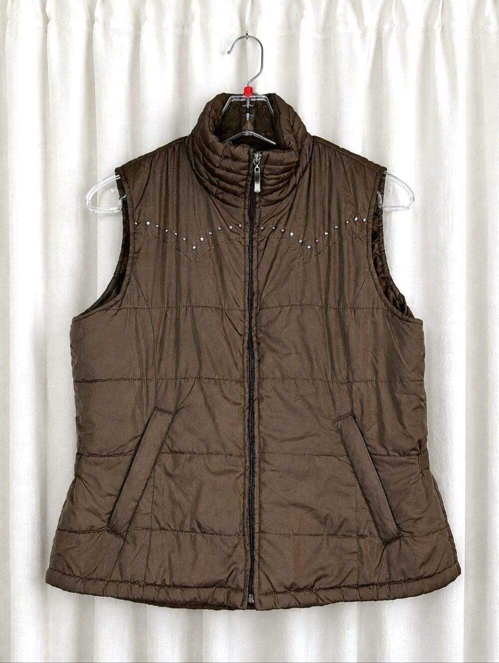 Vintage Y2k Cowgirl Up Western Rhinestone Puffer Vest Brown Rodeo Country Chic
